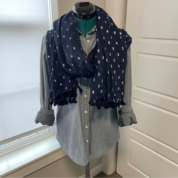 J. Crew NWT Navy Blue Lightweight Linen Cotton Scarves - Picture 3 of 11